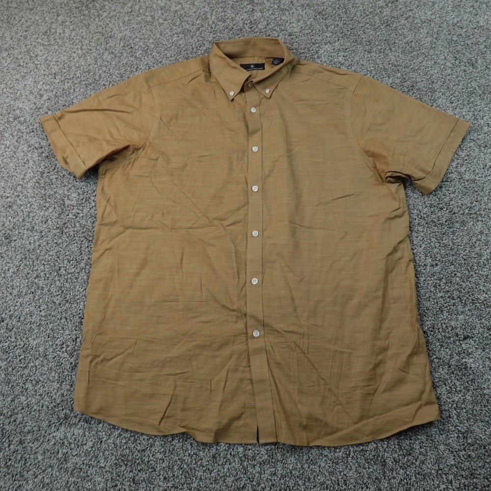 Hart Schaffner Marx Shirt Mens L Tan Brown Short Sleeve Button Up Casual Preppy